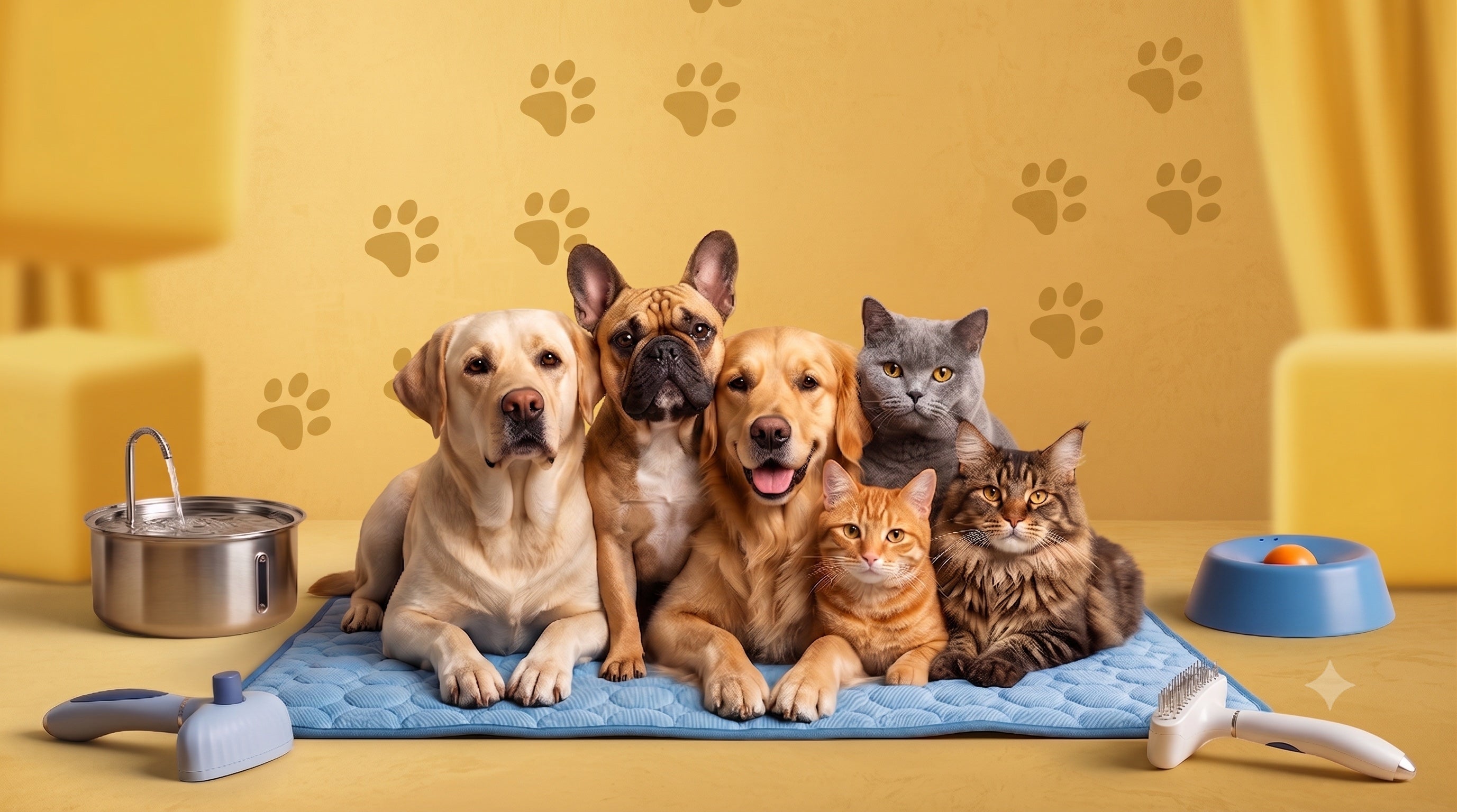 The Quilpets family: dogs and cats together with the product line